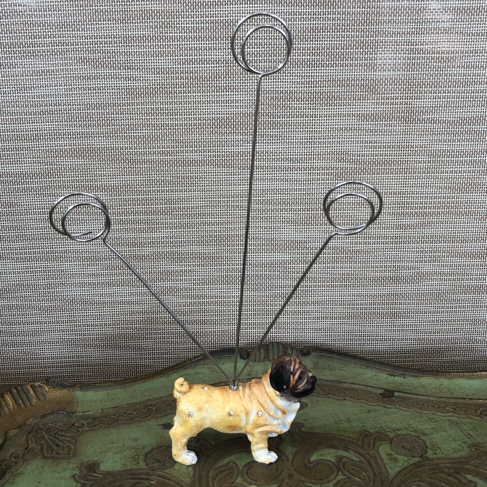 Pug Dog Cast Iron Note Holder Rhinestones Office Decor